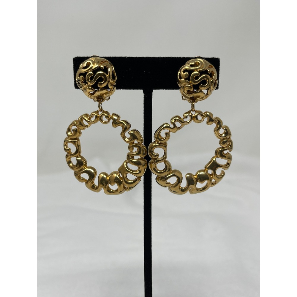 Avon Womens Vintage Swirl Door Knocker Earrings OS Gold Tone Retro Statement